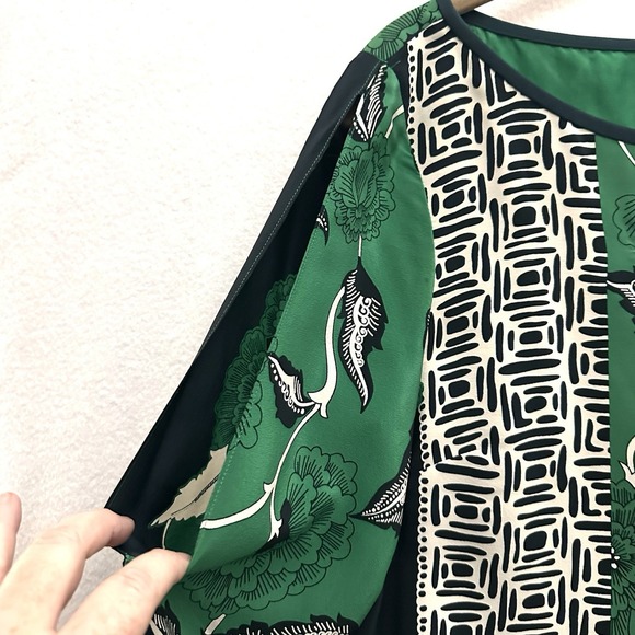 Tibi Silk Dress Sz 8 Green Geometric Floral Cut Out Arms Bateau Luxury - Picture 4 of 13